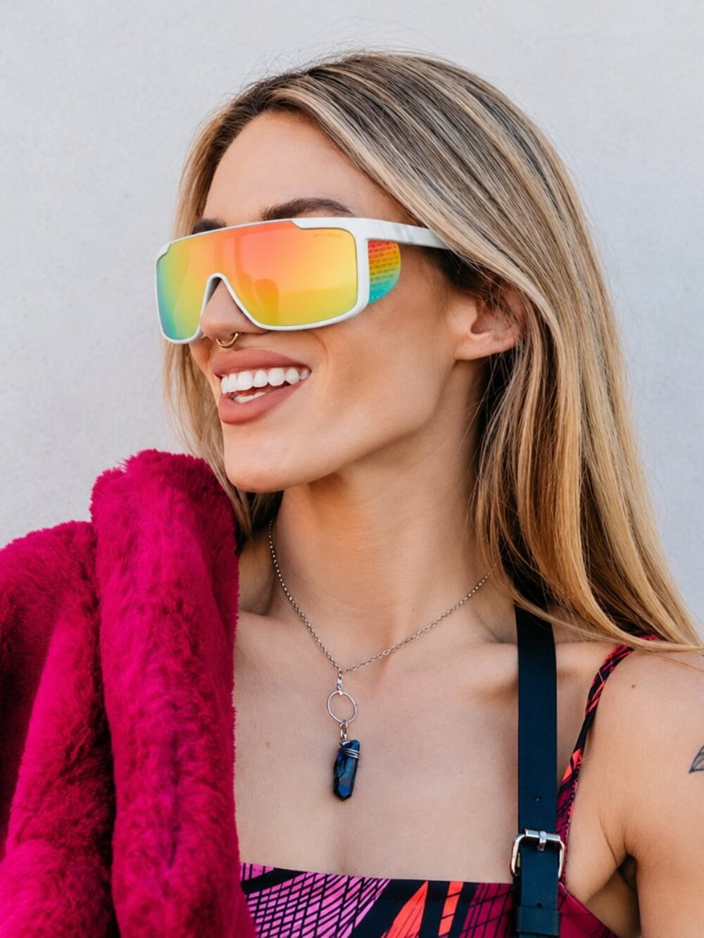 BLENDERS Active Sci-Fi Pride 3 Sunglasses White Frame Rainbow Mirrored Lens